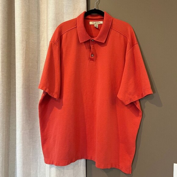 Men's Tommy Bahama Orange Ribbed Polo Shirt, short sleeve, Size XXL - Picture 1 of 11